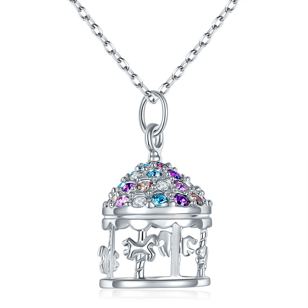 Multi-Color Merry-Go-Round Pendant Necklace Solid 925 Sterling Silver XFN8112-0