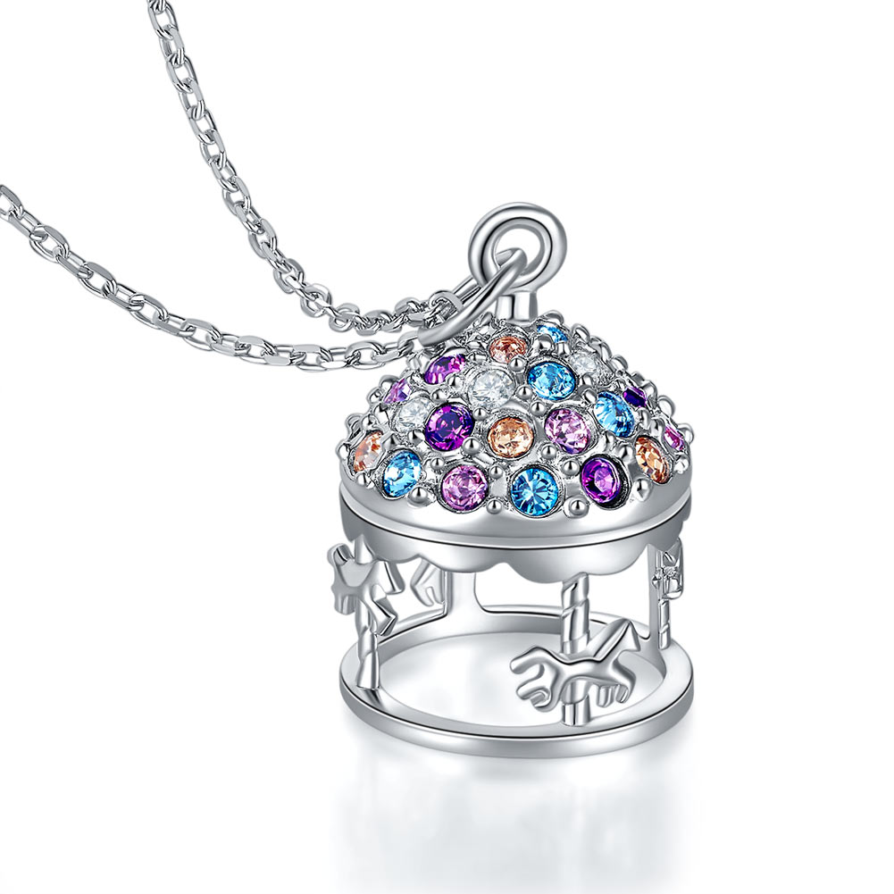 Multi-Color Merry-Go-Round Pendant Necklace Solid 925 Sterling Silver XFN8112-1