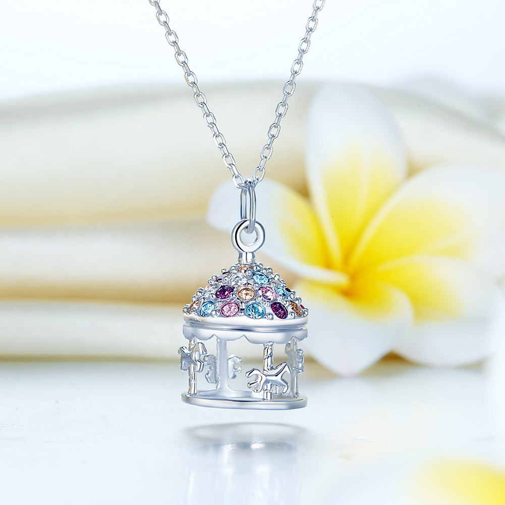 Multi-Color Merry-Go-Round Pendant Necklace Solid 925 Sterling Silver XFN8112-3