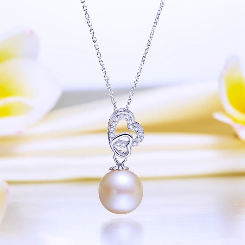Fresh Water Pearl Heart Necklace 925 Sterling Silver XFN8119-2