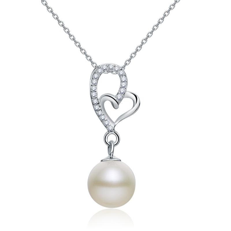 Fresh Water Pearl Heart Necklace 925 Sterling Silver XFN8120-0