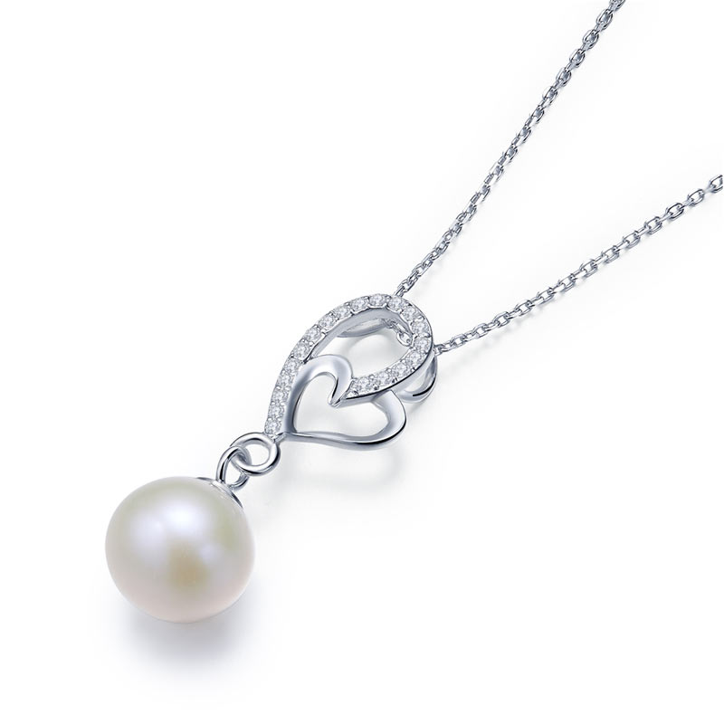 Fresh Water Pearl Heart Necklace 925 Sterling Silver XFN8120-1