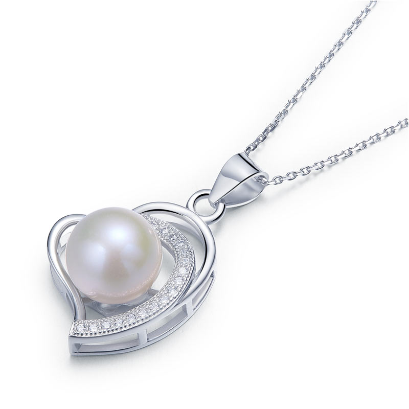 Fresh Water Pearl Heart Necklace 925 Sterling Silver XFN8121-1