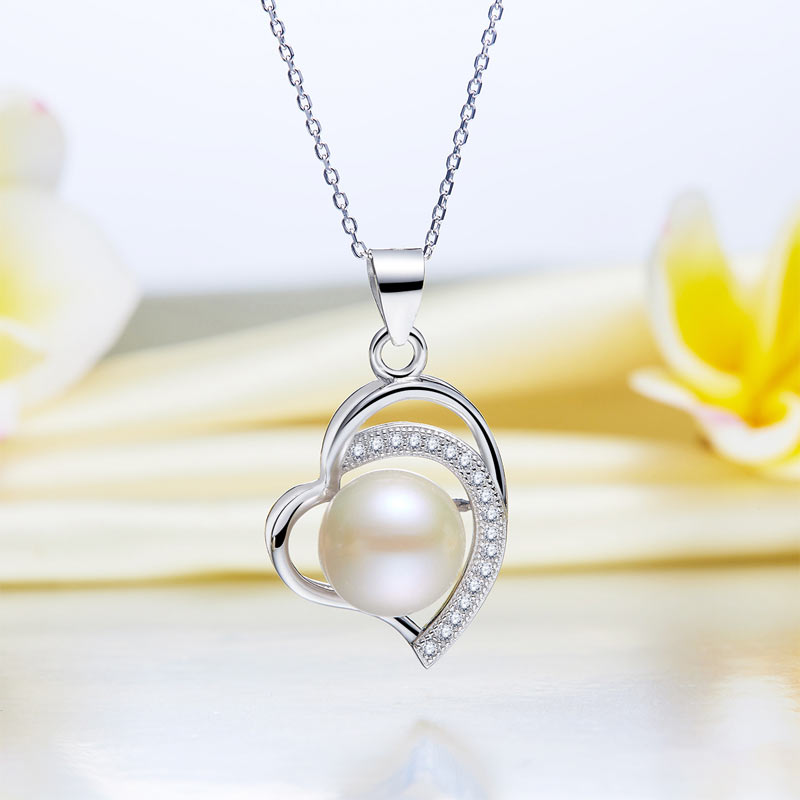 Fresh Water Pearl Heart Necklace 925 Sterling Silver XFN8121-2