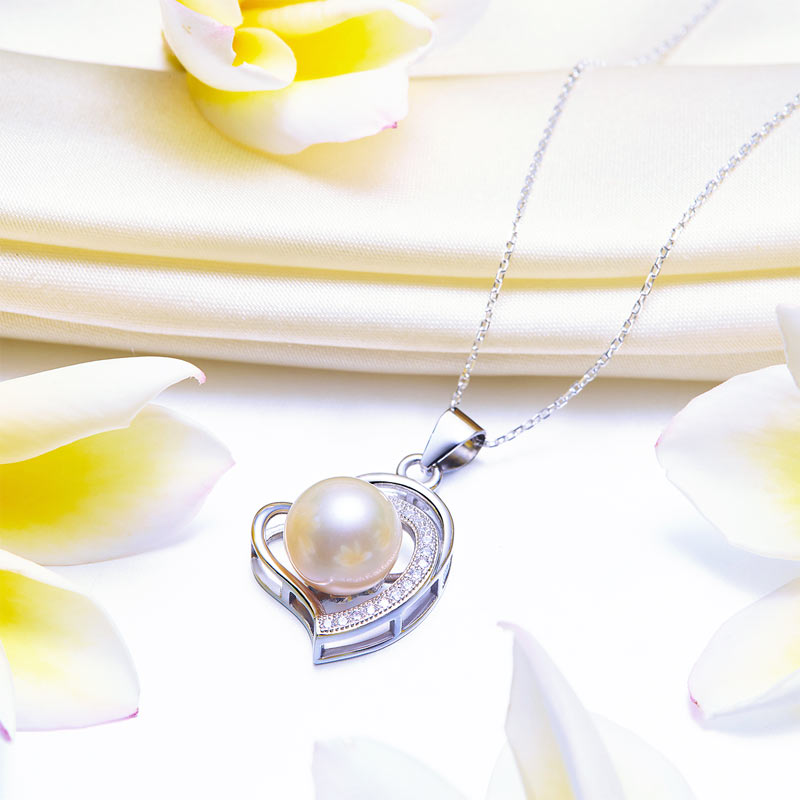 Fresh Water Pearl Heart Necklace 925 Sterling Silver XFN8121-3