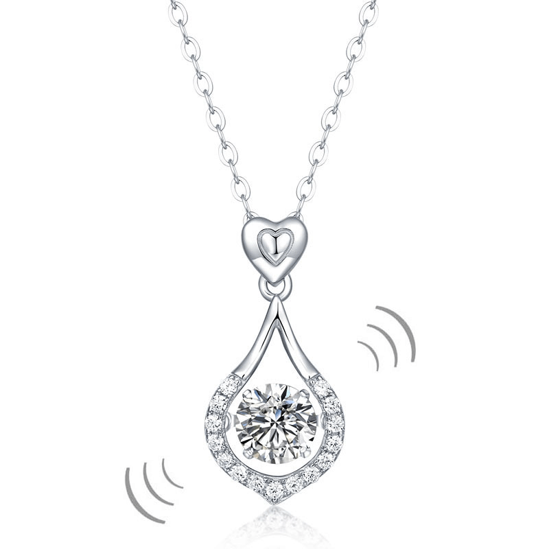 1 Carat Moissanite Diamond Dancing Stone Tear Drop Necklace 925 Sterling Silver MFN8136-0