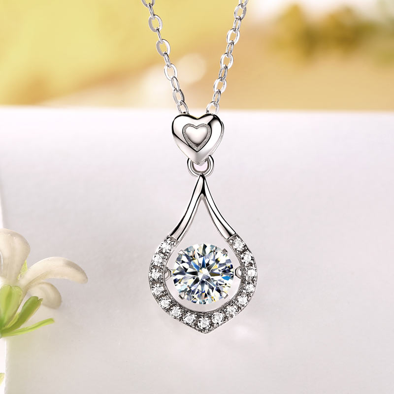 1 Carat Moissanite Diamond Dancing Stone Tear Drop Necklace 925 Sterling Silver MFN8136-1