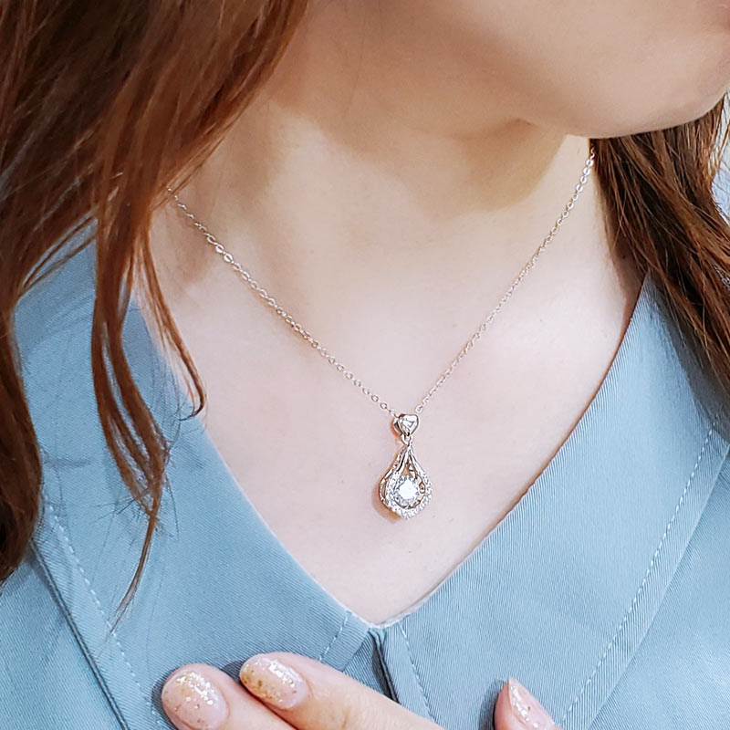 1 Carat Moissanite Diamond Dancing Stone Tear Drop Necklace 925 Sterling Silver MFN8136-2