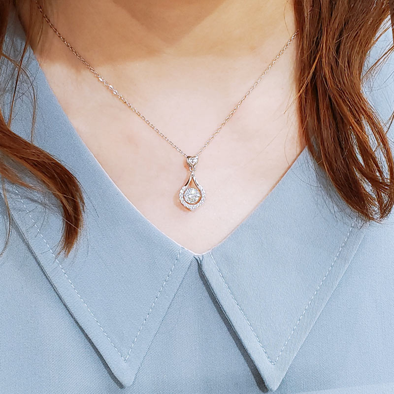 1 Carat Moissanite Diamond Dancing Stone Tear Drop Necklace 925 Sterling Silver MFN8136-4