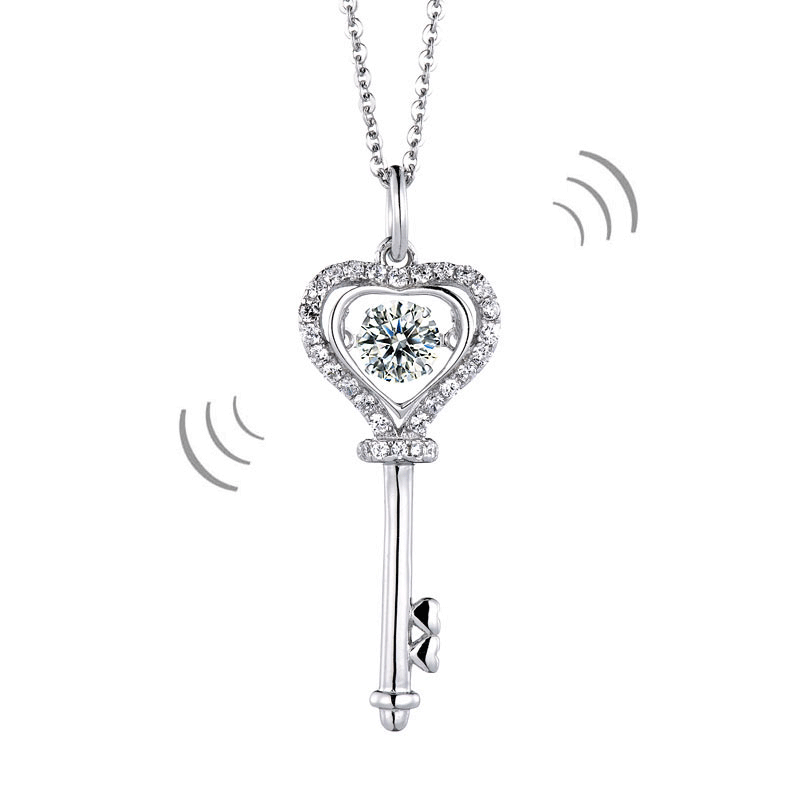 1 Carat Moissanite Diamond Dancing Stone Key Necklace 925 Sterling Silver MFN8138-0