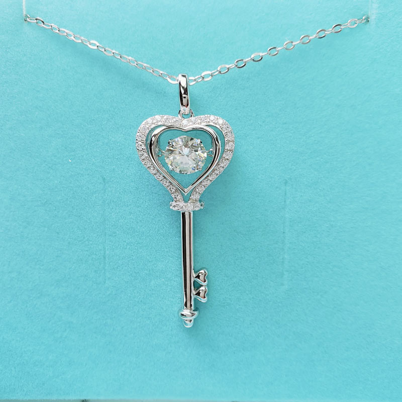1 Carat Moissanite Diamond Dancing Stone Key Necklace 925 Sterling Silver MFN8138-4