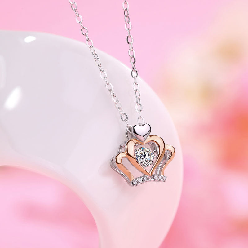 0.3 Carat Moissanite Diamond Dancing Stone Heart Crown Necklace 925 Sterling Silver MFN8145-3