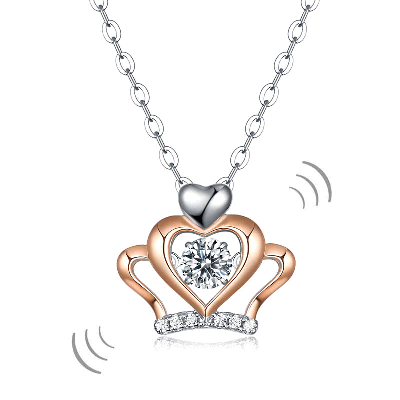 0.3 Carat Moissanite Diamond Dancing Stone Heart Crown Necklace 925 Sterling Silver MFN8145-0