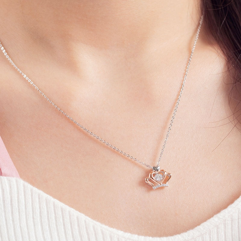 0.3 Carat Moissanite Diamond Dancing Stone Heart Crown Necklace 925 Sterling Silver MFN8145-1