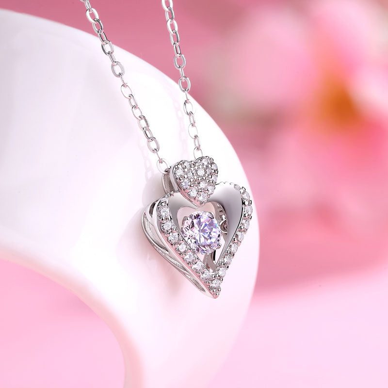 0.5 Carat Moissanite Diamond Dancing Stone Heart Necklace 925 Sterling Silver MFN8146-4