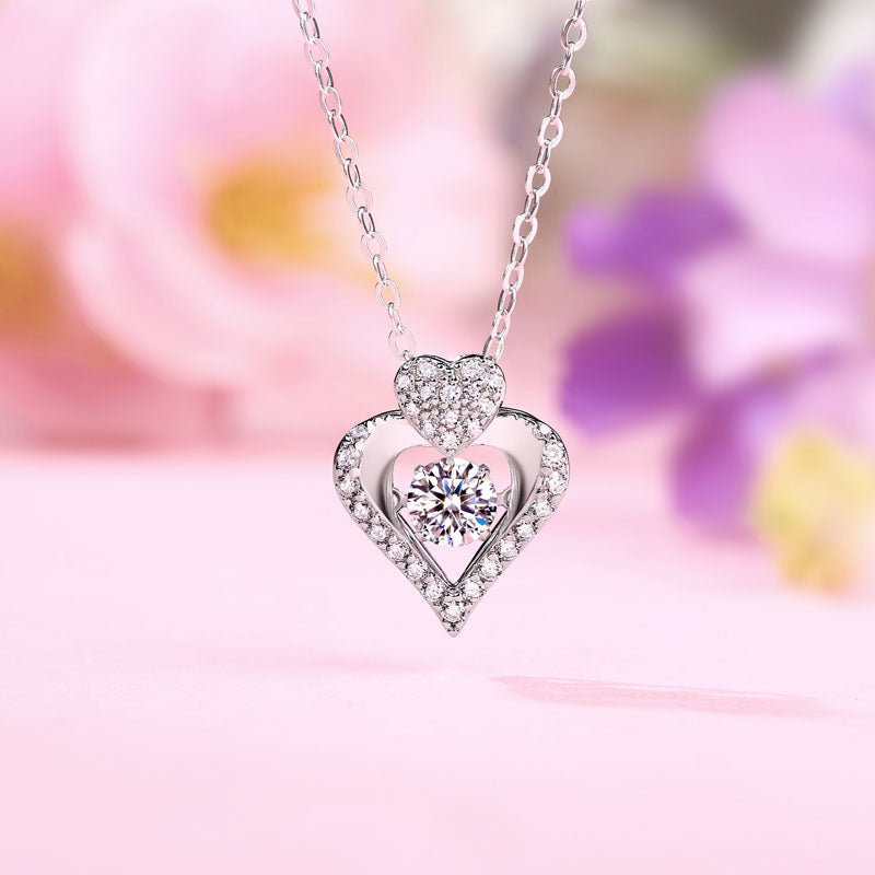 0.5 Carat Moissanite Diamond Dancing Stone Heart Necklace 925 Sterling Silver MFN8146-2
