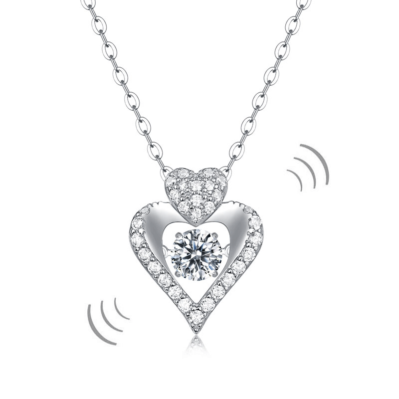 0.5 Carat Moissanite Diamond Dancing Stone Heart Necklace 925 Sterling Silver MFN8146-0
