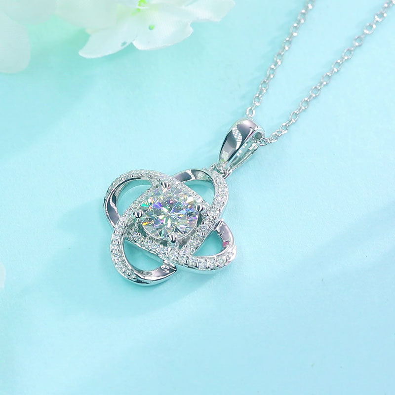 1 Ct Moissanite Diamond Flower Pendant Necklace 925 Sterling Silver MFN8151-4