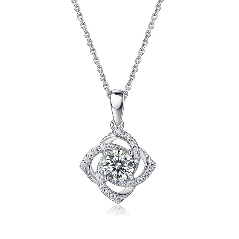 1 Ct Moissanite Diamond Rose Pendant Necklace 925 Sterling Silver MFN8152-0
