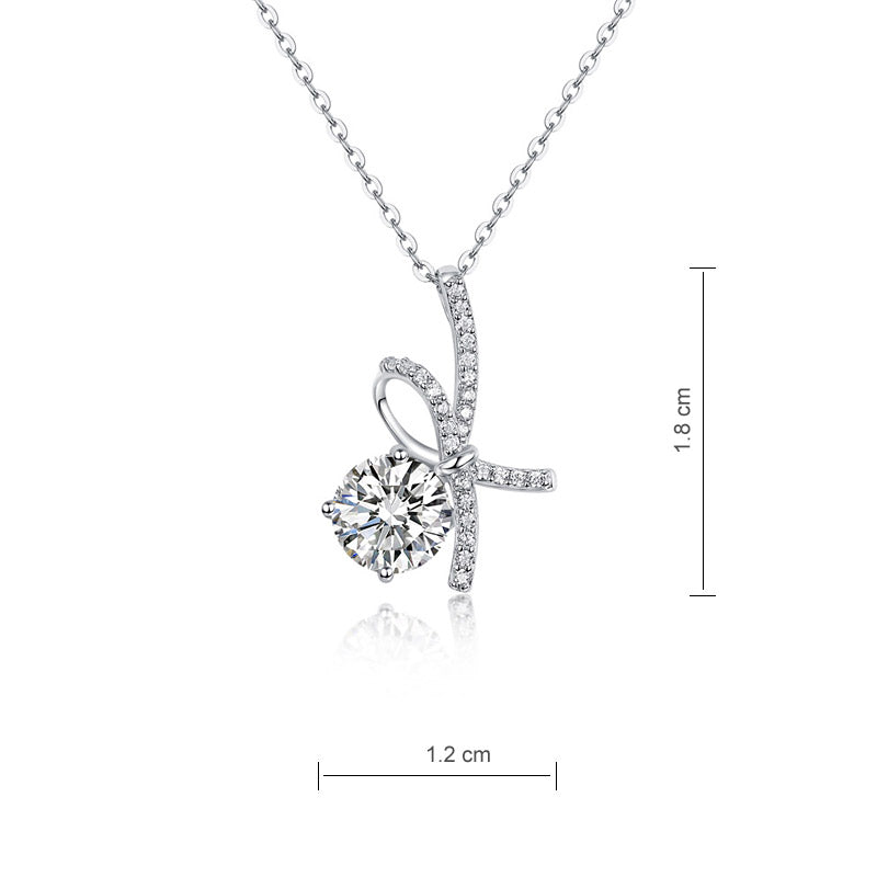 1 Carat Moissanite Diamond Ribbon Pendant Necklace 925 Sterling Silver MFN8155-4