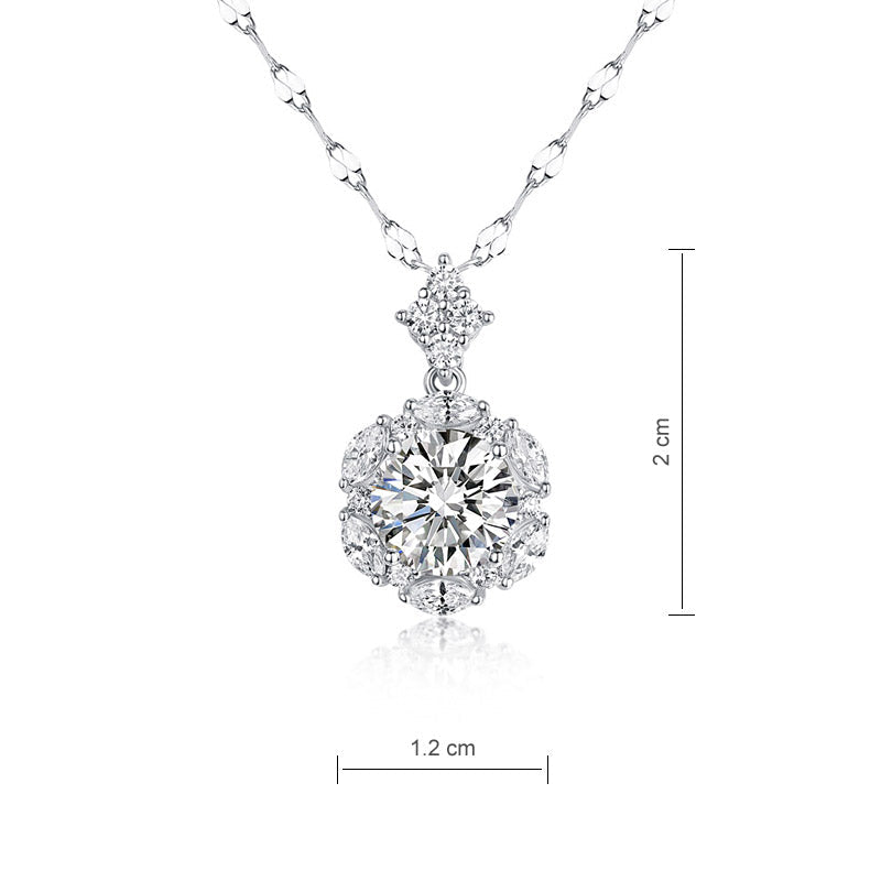 2 Carats Moissanite Diamond Flower Pendant Necklace 925 Sterling Silver MFN8156-3