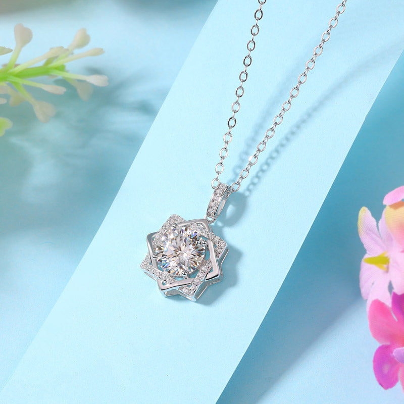 2 Carats Moissanite Diamond Octagram Pendant Necklace 925 Sterling Silver MFN8157-0