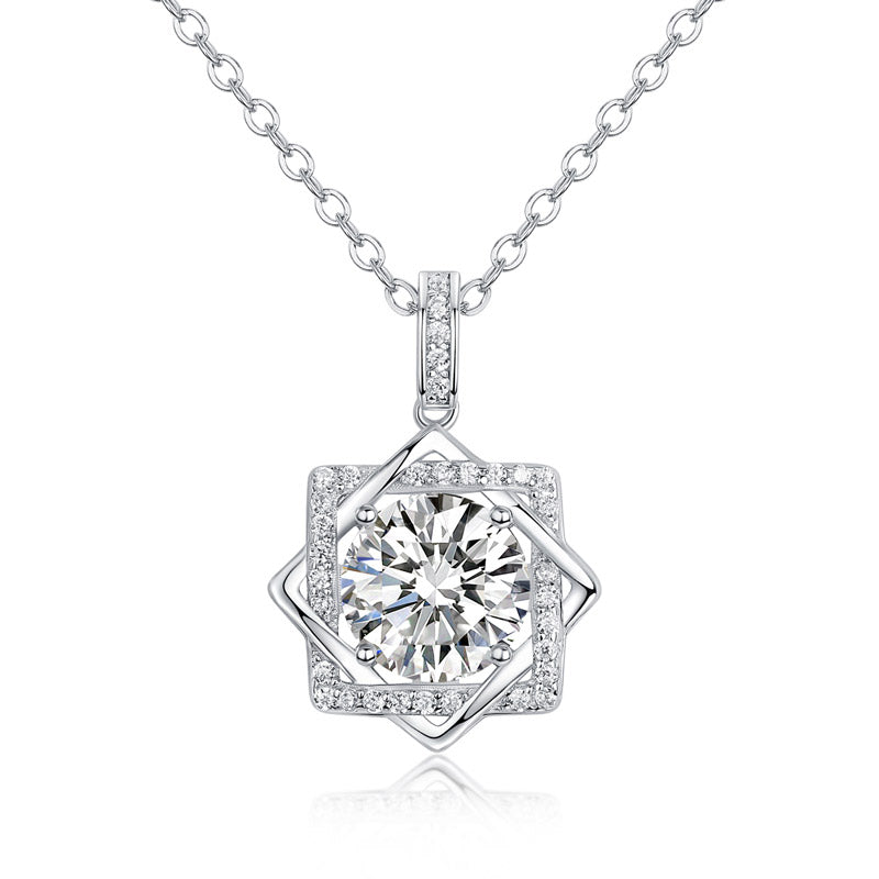 2 Carats Moissanite Diamond Octagram Pendant Necklace 925 Sterling Silver MFN8157-1
