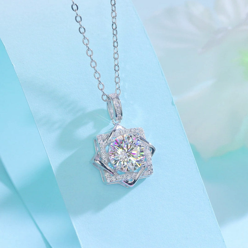 2 Carats Moissanite Diamond Octagram Pendant Necklace 925 Sterling Silver MFN8157-2