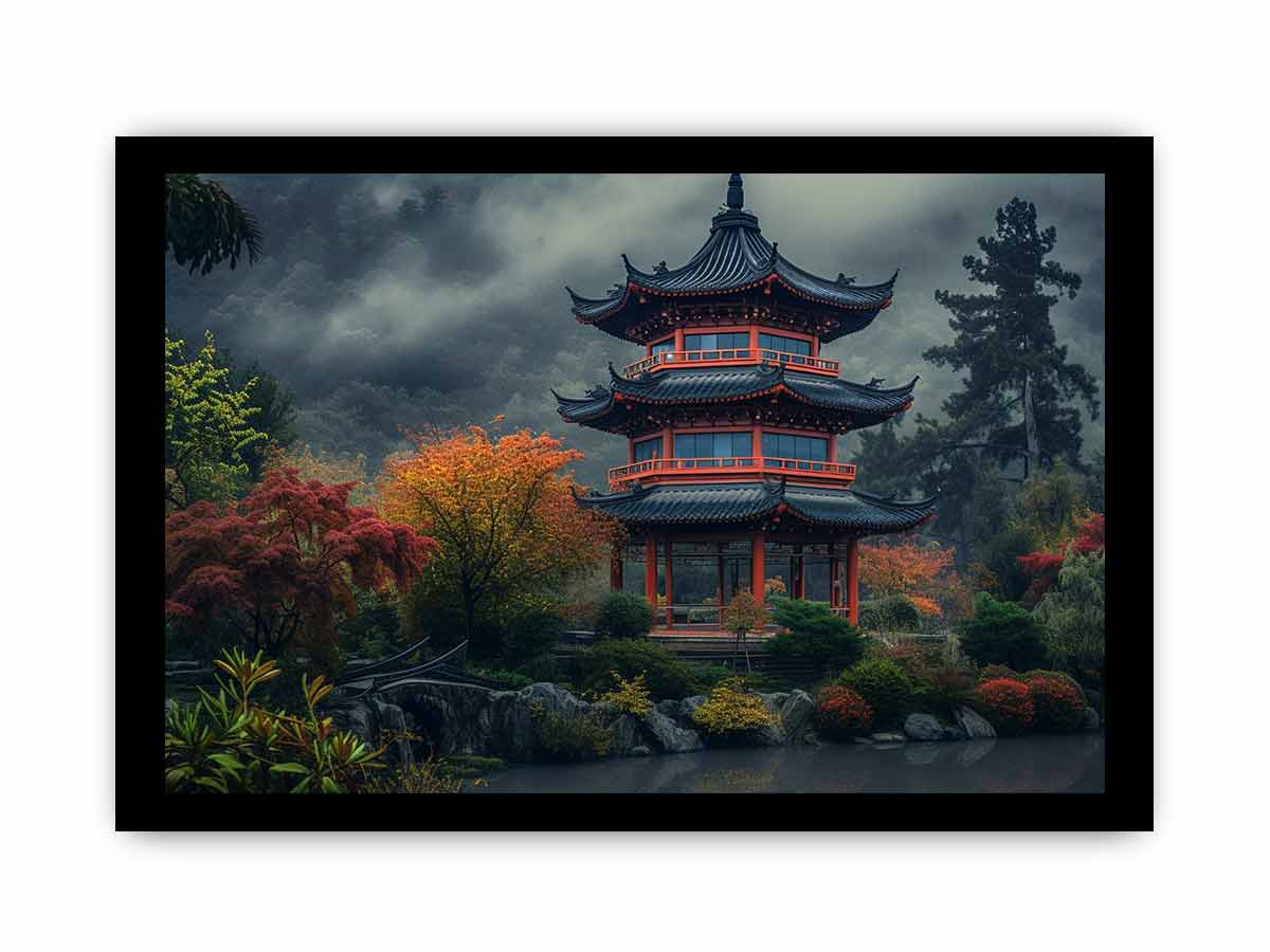 Maple Mountain Pagoda Framed Print-2