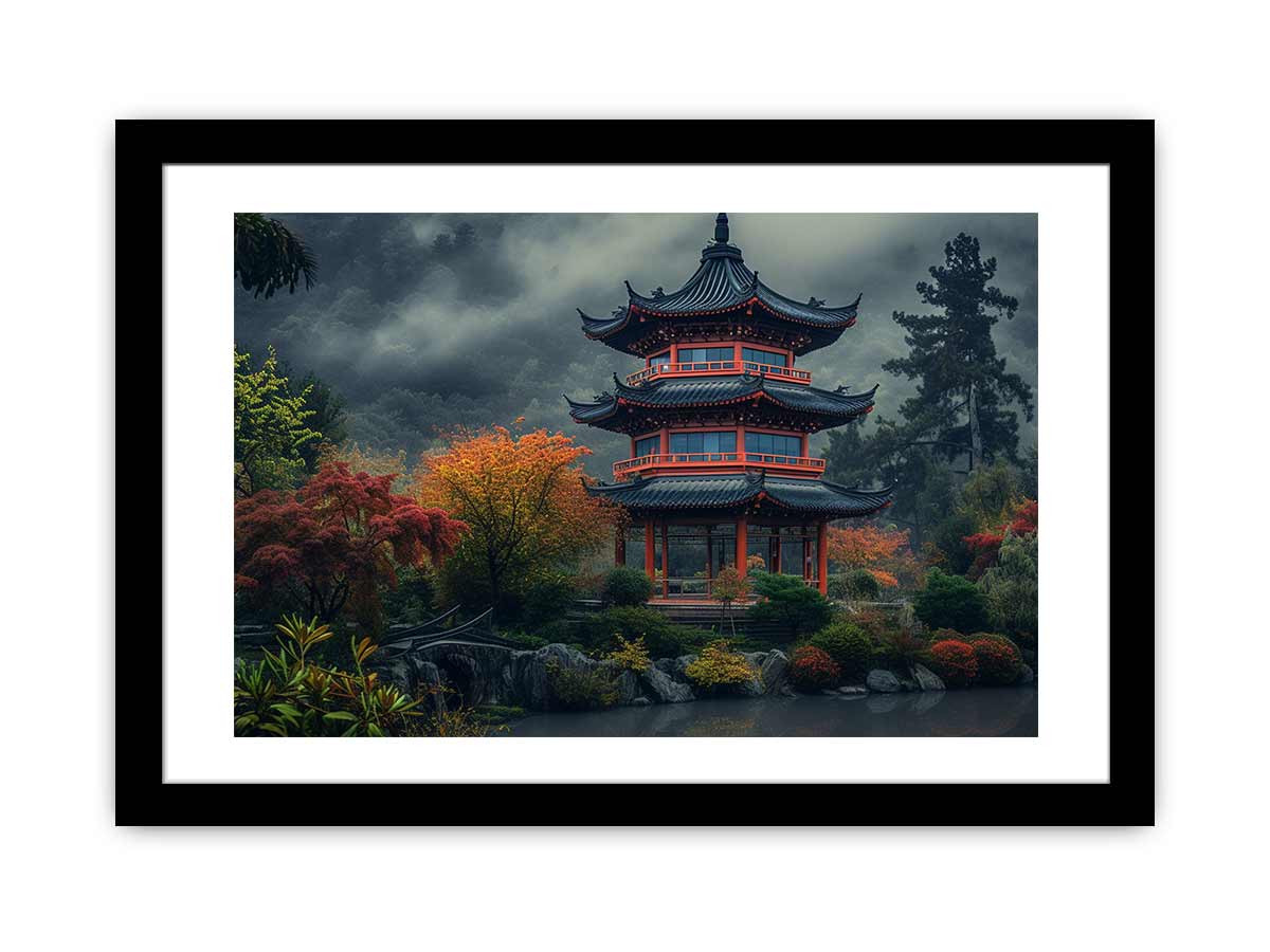 Maple Mountain Pagoda Framed Print-0