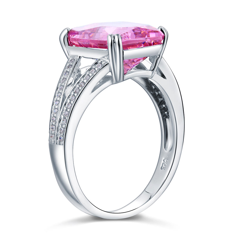 925 Sterling Silver Luxury Ring 6 Carat Fancy Pink Created Diamond Radiant Cut XFR8153-1