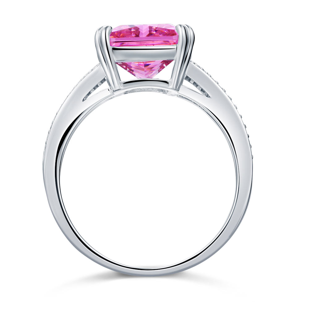 925 Sterling Silver Luxury Ring 6 Carat Fancy Pink Created Diamond Radiant Cut XFR8153-3