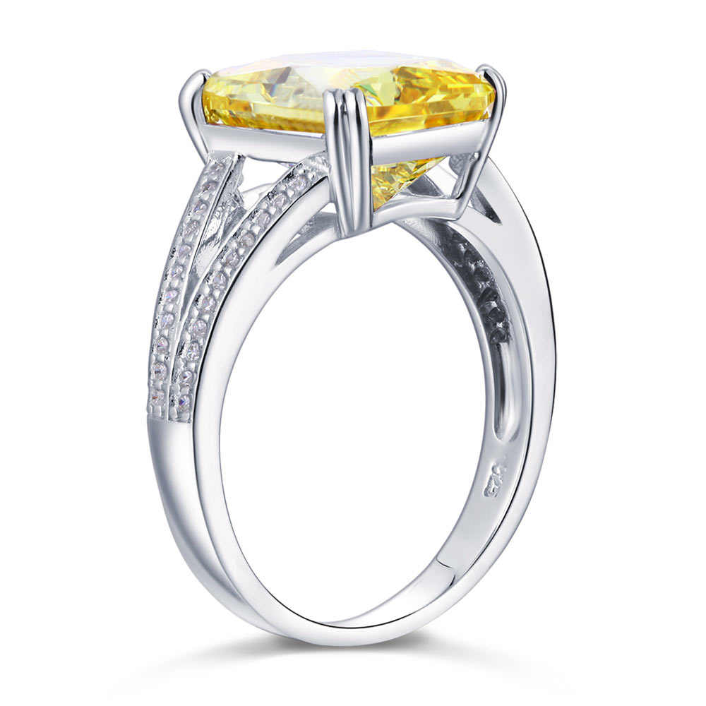 925 Sterling Silver Luxury Ring 6 Carat Fancy Yellow Created Diamond Radiant Cut XFR8154-1