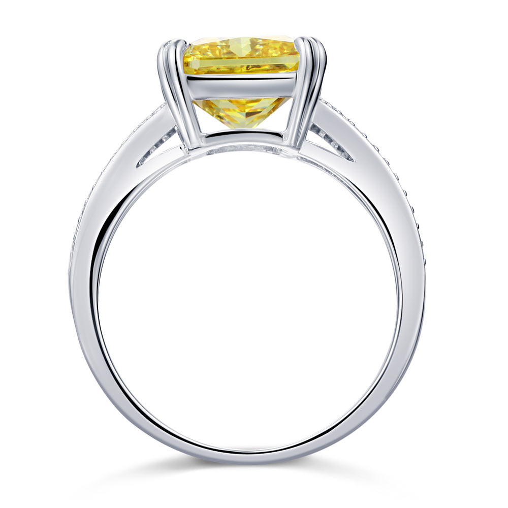 925 Sterling Silver Luxury Ring 6 Carat Fancy Yellow Created Diamond Radiant Cut XFR8154-3
