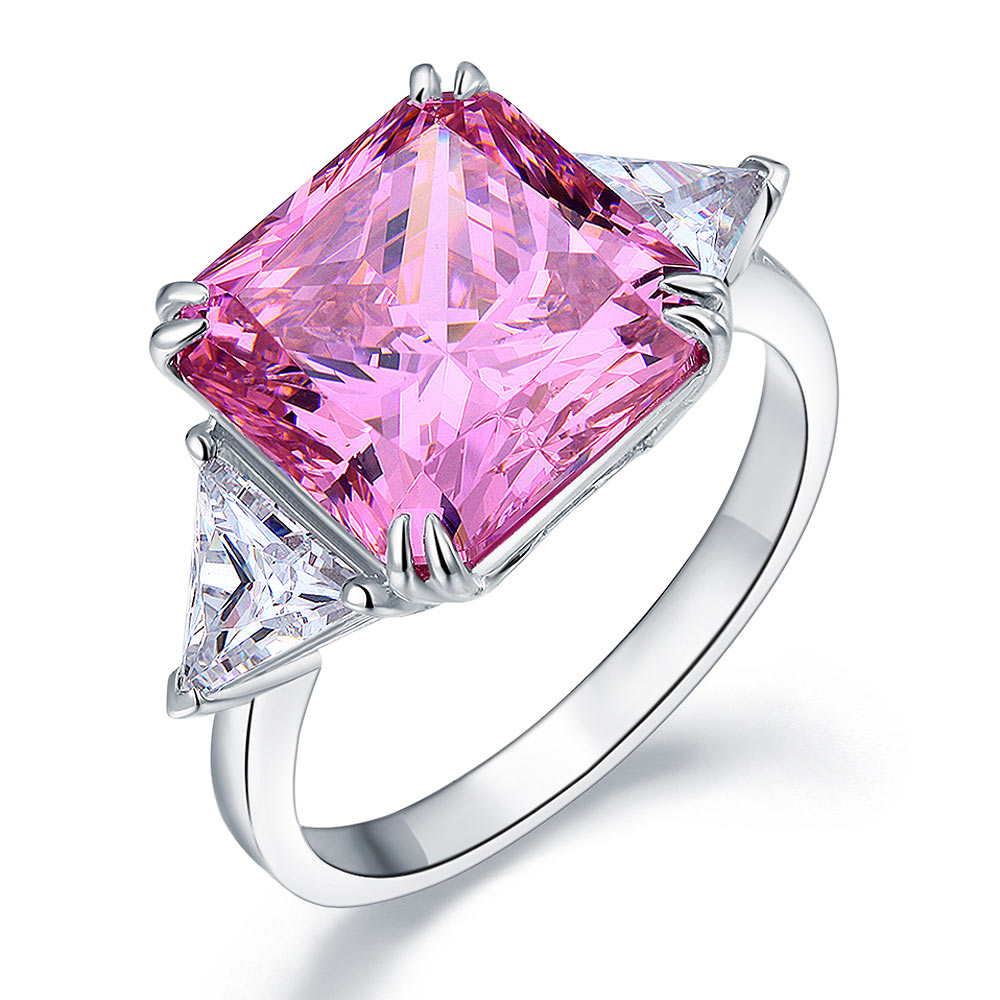 925 Sterling Silver Three-Stone Luxury Ring 8 Carat Fancy Pink Created Diamond XFR8156-0
