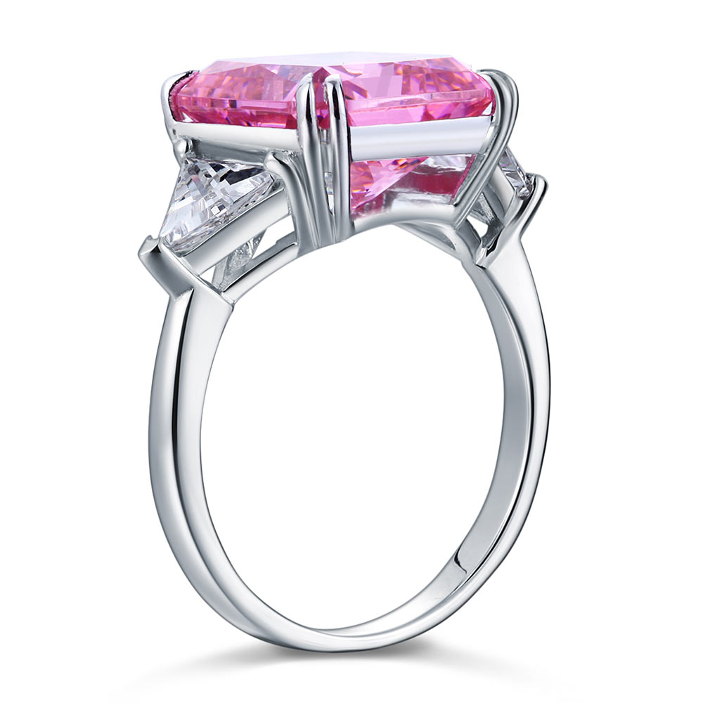 925 Sterling Silver Three-Stone Luxury Ring 8 Carat Fancy Pink Created Diamond XFR8156-3