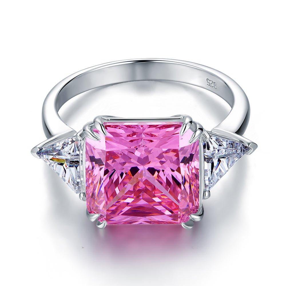 925 Sterling Silver Three-Stone Luxury Ring 8 Carat Fancy Pink Created Diamond XFR8156-1