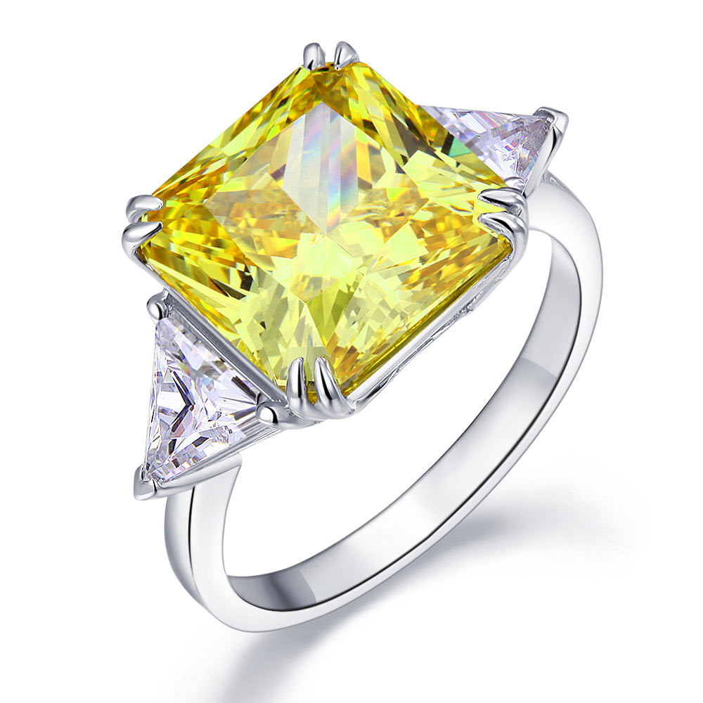 Solid 925 Sterling Silver Three-Stone Luxury Ring 8 Carat Yellow Canary Created Diamond XFR8157-0