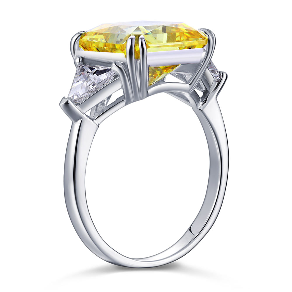 Solid 925 Sterling Silver Three-Stone Luxury Ring 8 Carat Yellow Canary Created Diamond XFR8157-2