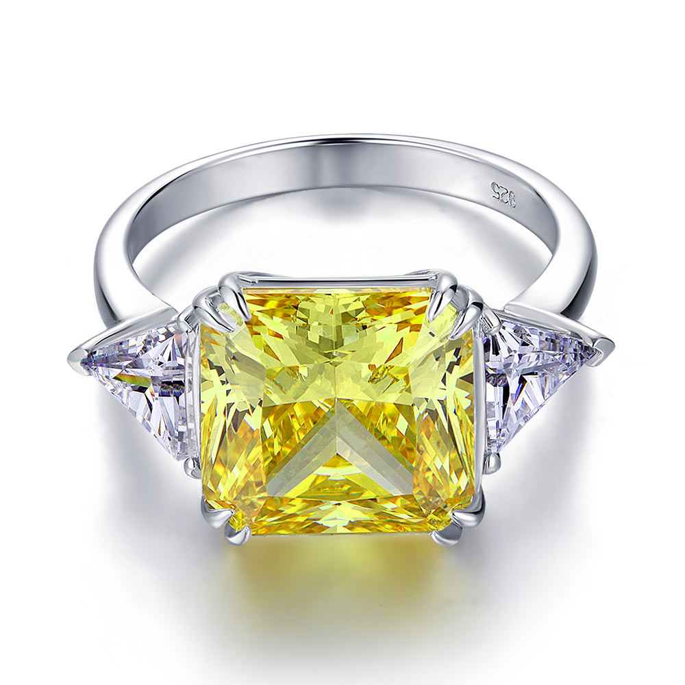Solid 925 Sterling Silver Three-Stone Luxury Ring 8 Carat Yellow Canary Created Diamond XFR8157-4