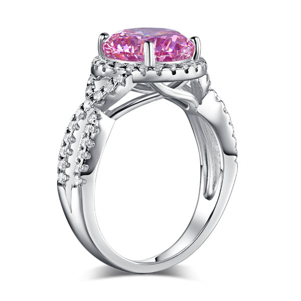 3 Carat Fancy Pink Created Diamond 925 Sterling Silver Wedding Engagement Luxury Ring Promise Anniversary XFR8242-4