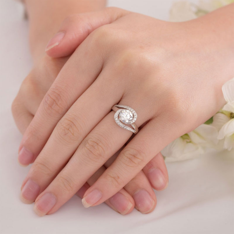 Twist Curl 925 Sterling Silver Wedding Engagement Ring 1.25 Ct Created Diamond XFR8245-1