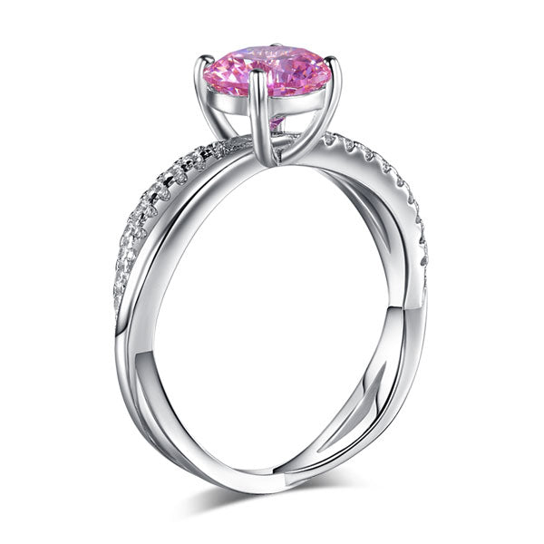 925 Sterling Silver Wedding Promise Anniversary Ring 1.25 Ct Fancy Pink Created Diamond XFR8248-3