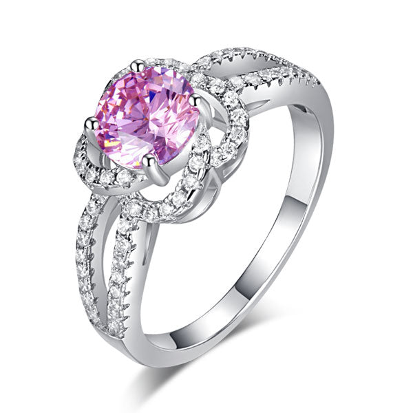 Floral 925 Sterling Silver Wedding Promise Anniversary Ring 1 Ct Fancy Pink Created Diamond Jewelry XFR8250-0