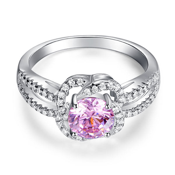 Floral 925 Sterling Silver Wedding Promise Anniversary Ring 1 Ct Fancy Pink Created Diamond Jewelry XFR8250-2