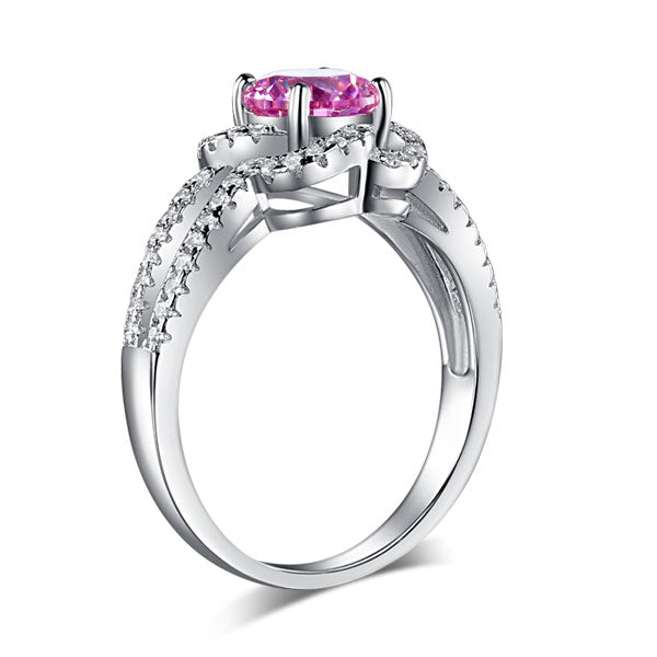 Floral 925 Sterling Silver Wedding Promise Anniversary Ring 1 Ct Fancy Pink Created Diamond Jewelry XFR8250-3