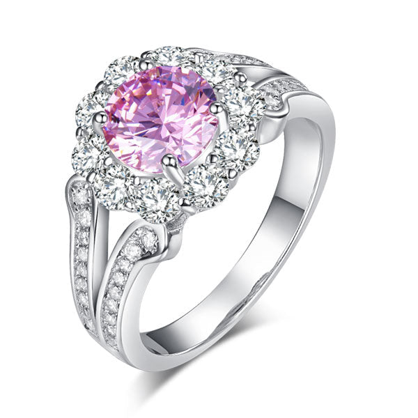 Art Deco Vintage style 925 Sterling Silver Wedding Ring 1.25 Ct Fancy Pink Created Diamond Promise Anniversary XFR8254-0