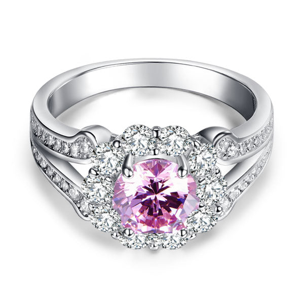 Art Deco Vintage style 925 Sterling Silver Wedding Ring 1.25 Ct Fancy Pink Created Diamond Promise Anniversary XFR8254-2