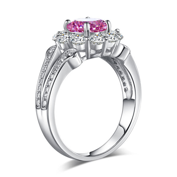 Art Deco Vintage style 925 Sterling Silver Wedding Ring 1.25 Ct Fancy Pink Created Diamond Promise Anniversary XFR8254-3