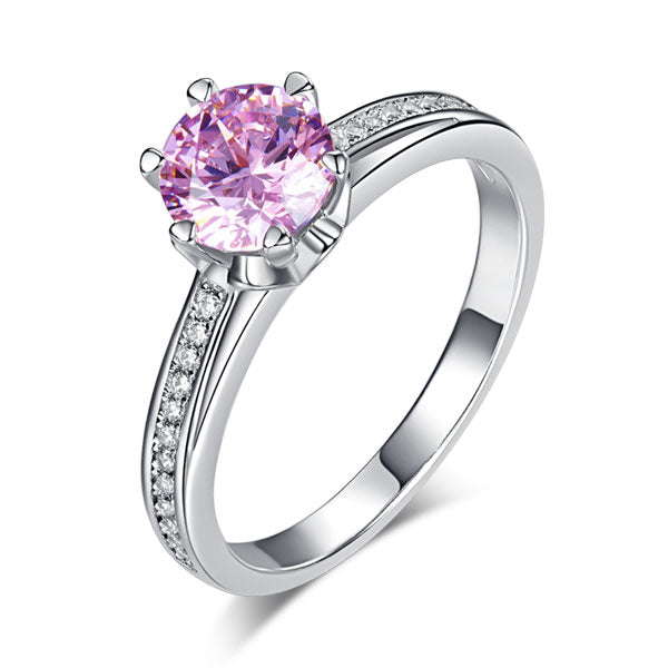 6 Claws 925 Sterling Silver Wedding Promise Anniversary Ring 1.25 Ct Fancy Pink Created Diamond Jewelry XFR8256-0